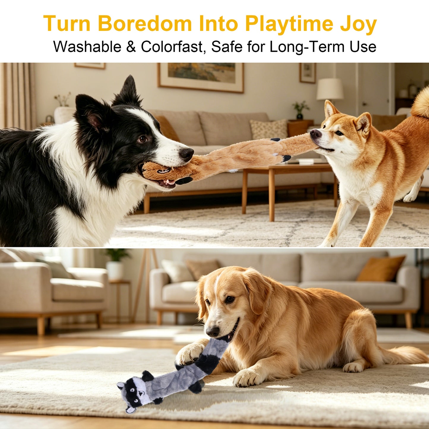 Newget Animal Shaped Interactive Chew Squeaky Plush Dog Toy, 5 count