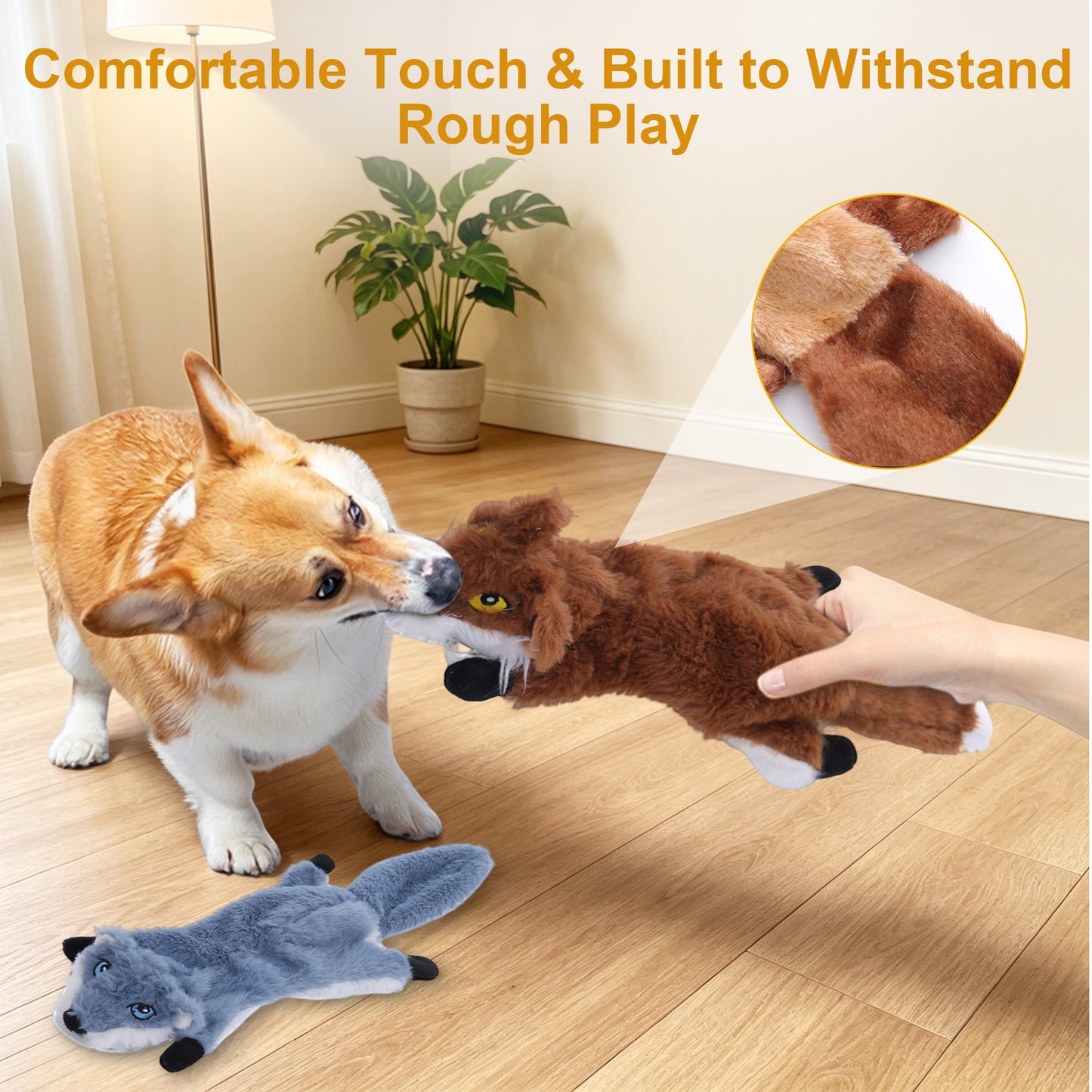 Newget Interactive Stuffed Chew Squeaky Plush Squirrel Dog Toy, 2 count