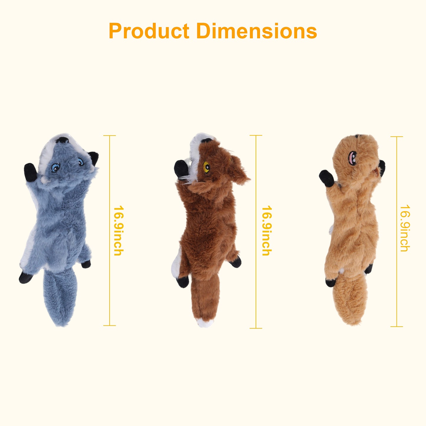 Newget Interactive Stuffed Chew Squeaky Plush Squirrel Dog Toy, 3 count