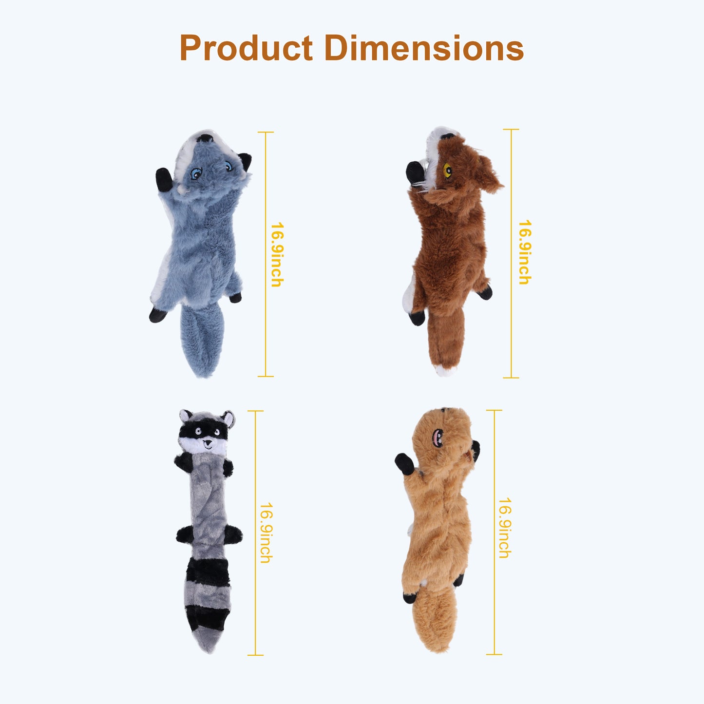 Newget Interactive Stuffed Chew Squeaky Plush Squirrel Dog Toy, 4 count