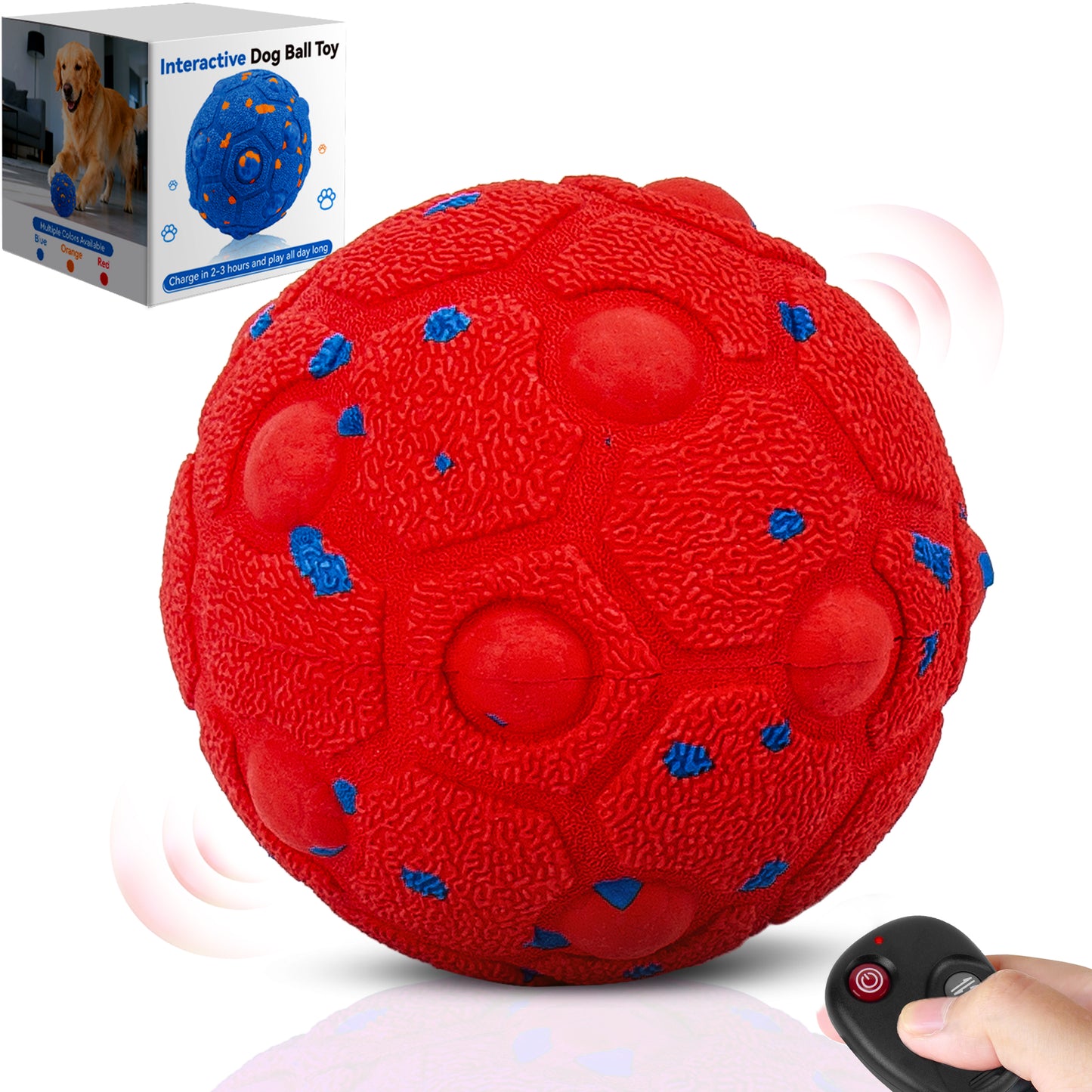 Newget Automatic Chew-Resistant Interactive Ball Dog Toy with Remote, Red