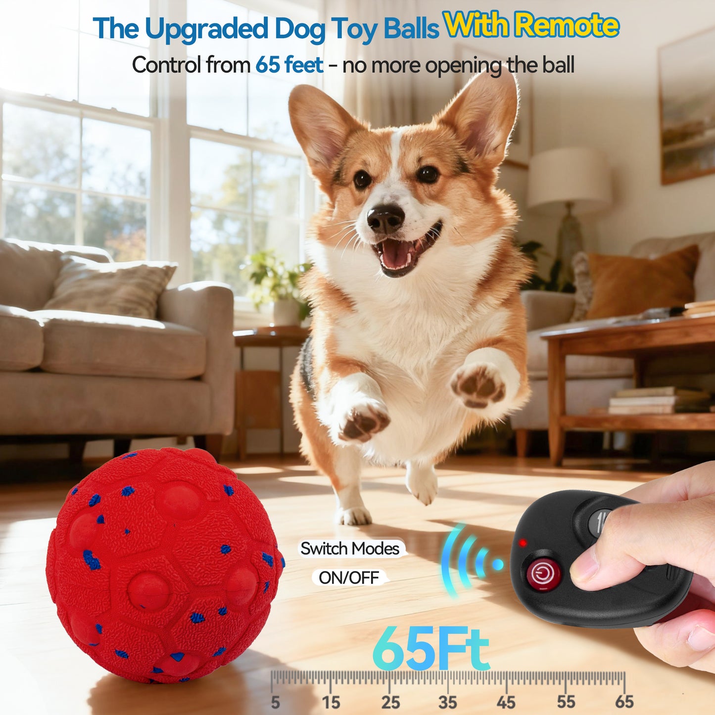 Newget Automatic Chew-Resistant Interactive Ball Dog Toy with Remote, Red