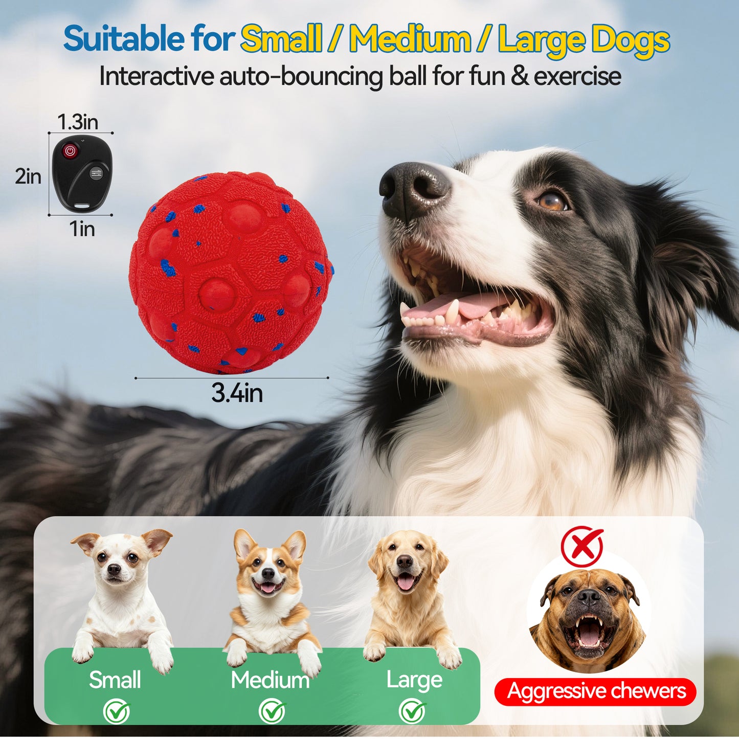 Newget Automatic Chew-Resistant Interactive Ball Dog Toy with Remote, Red
