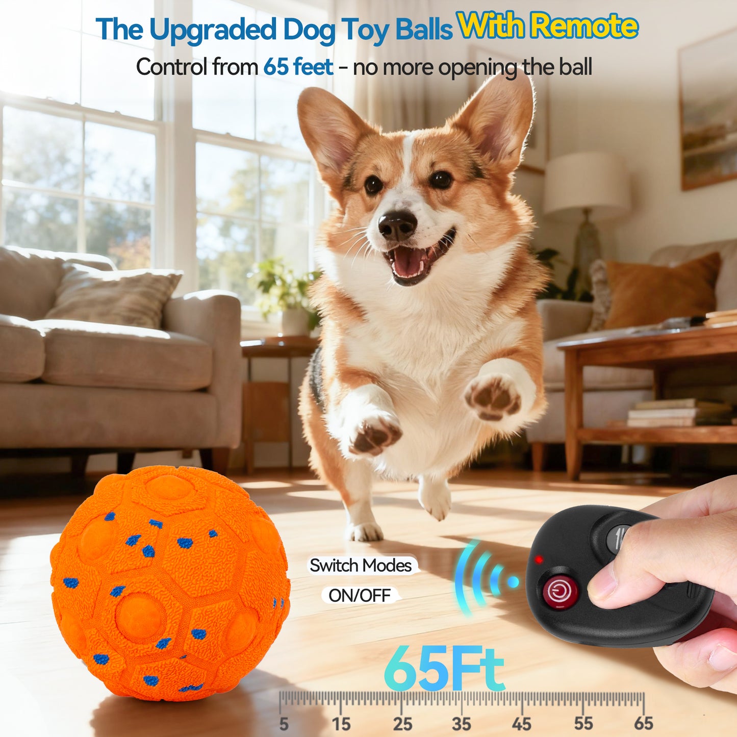Newget Automatic Chew-Resistant Interactive Ball Dog Toy with Remote, Orange