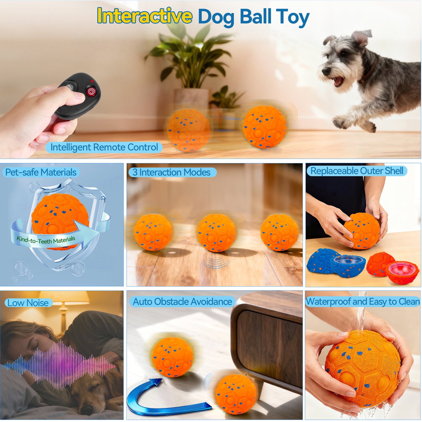 Newget Automatic Chew-Resistant Interactive Ball Dog Toy with Remote, Orange