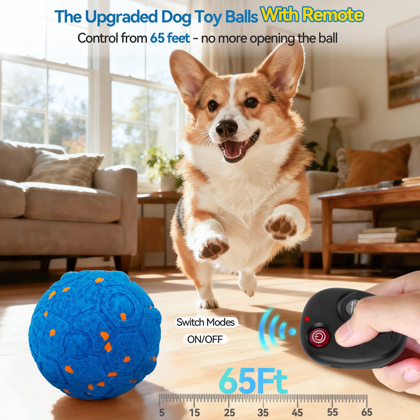 Newget Automatic Chew-Resistant Interactive Ball Dog Toy with Remote, Blue