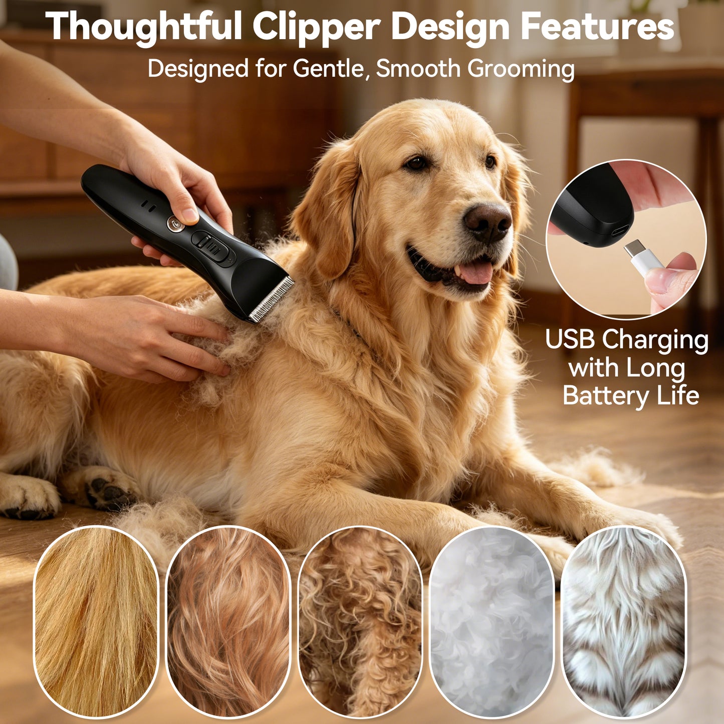 Twinsing Cordless Rechargeable Dog & Cat Hair Trimmer Clipper, Black