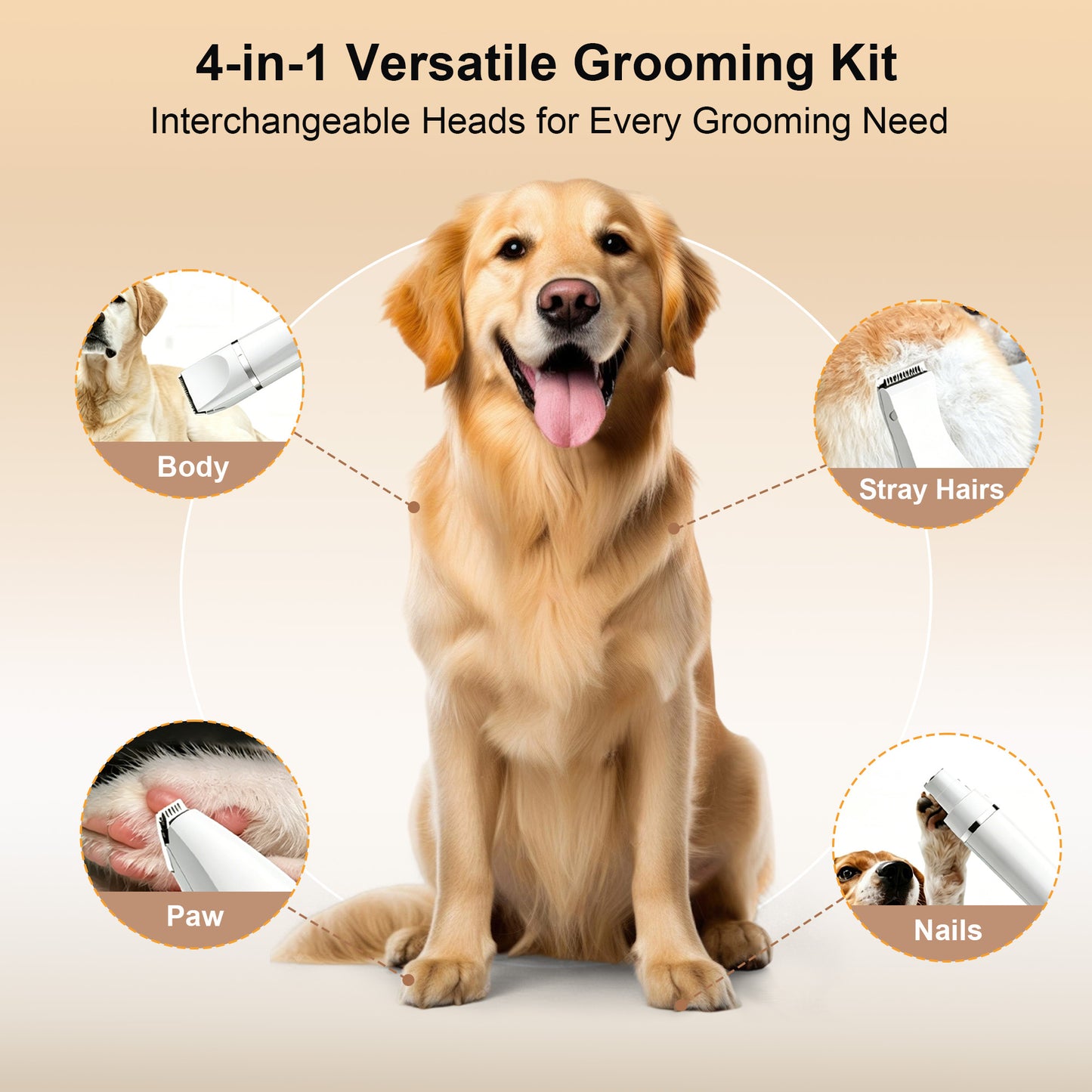 Twinsing 4-in-1 Cordless Quiet Hair Clipper Dog & Cat Grooming Kit with Nail Grinder & Rechargeable Paw Trimmer, White