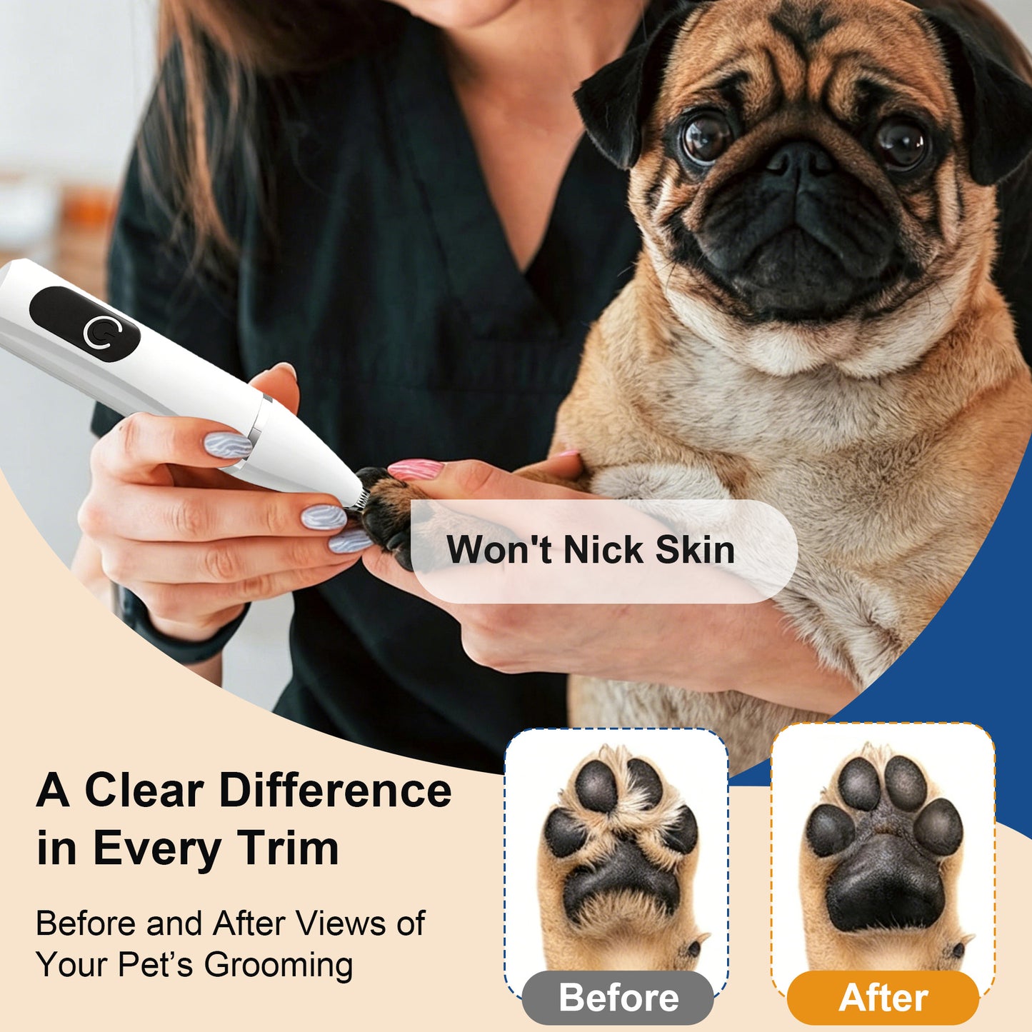 Twinsing 4-in-1 Cordless Quiet Hair Clipper Dog & Cat Grooming Kit with Nail Grinder & Rechargeable Paw Trimmer, White