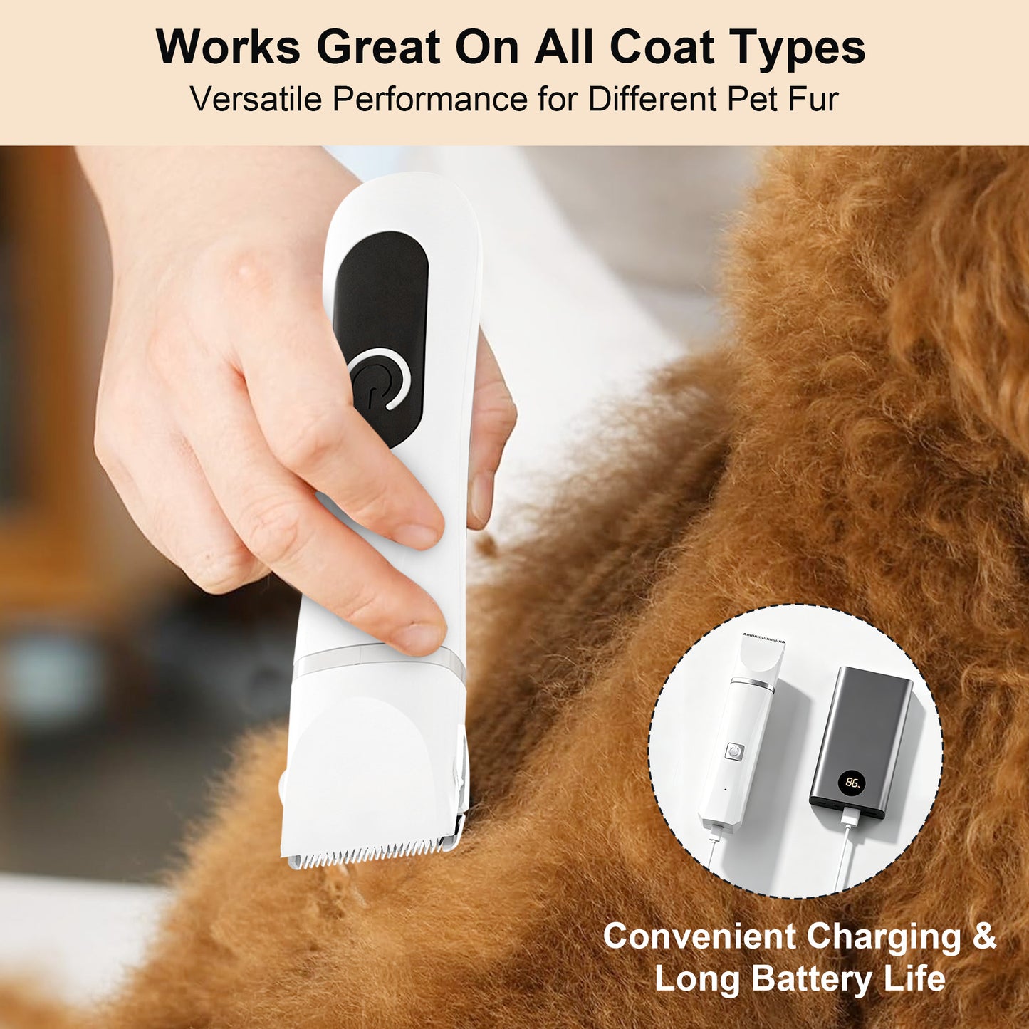 Twinsing 4-in-1 Cordless Quiet Hair Clipper Dog & Cat Grooming Kit with Nail Grinder & Rechargeable Paw Trimmer, White