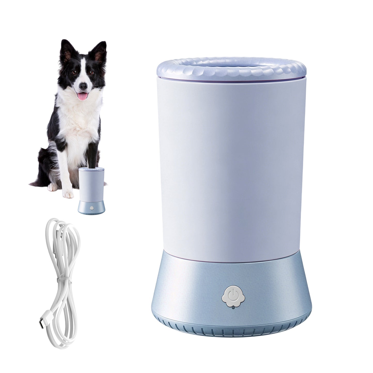 Twinsing Portable USB Rechargeable 2-Speed Detachable Soft Silicone Brush Dog & Cat Paw Washer Cup, Blue