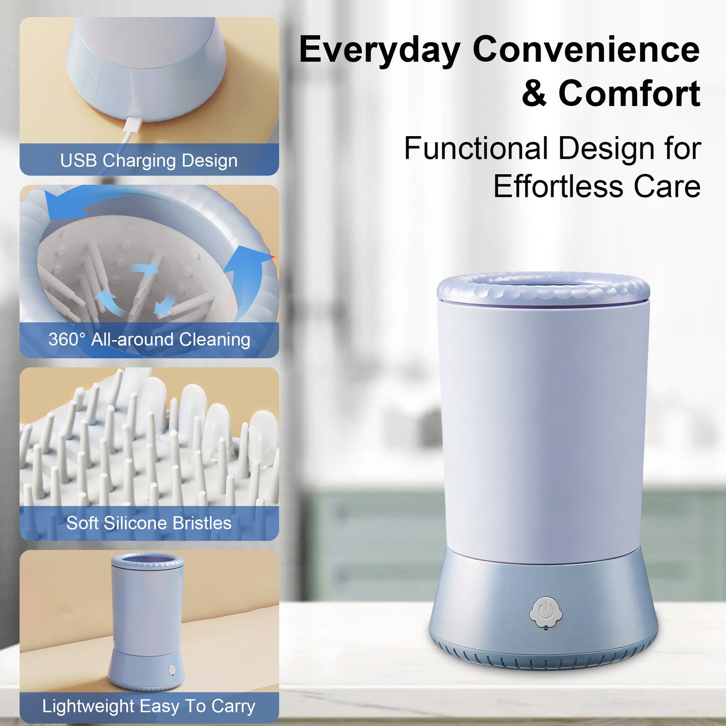 Twinsing Portable USB Rechargeable 2-Speed Detachable Soft Silicone Brush Dog & Cat Paw Washer Cup, Blue