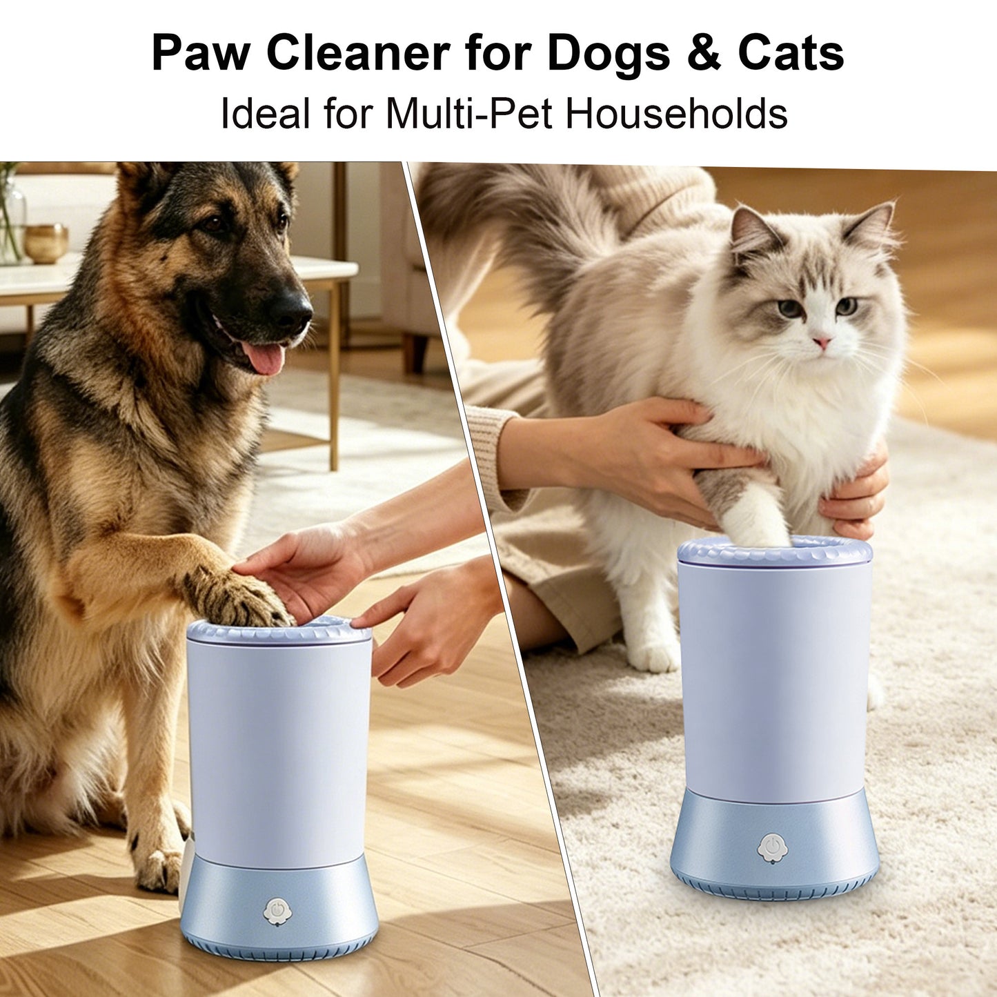 Twinsing Portable USB Rechargeable 2-Speed Detachable Soft Silicone Brush Dog & Cat Paw Washer Cup, Blue