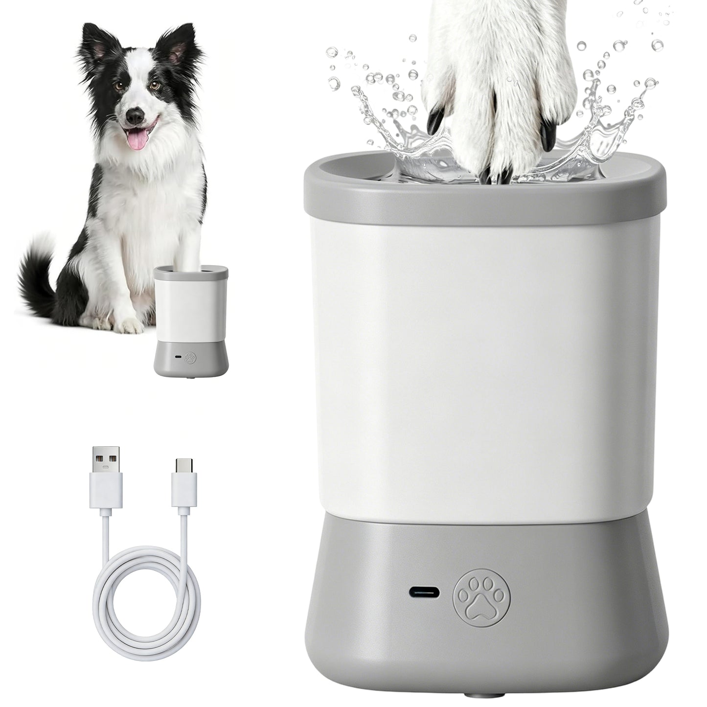 Twinsing 2 Speed Automatic Rechargeable Dog & Cat Foot Washer with Soft Brush, Grey