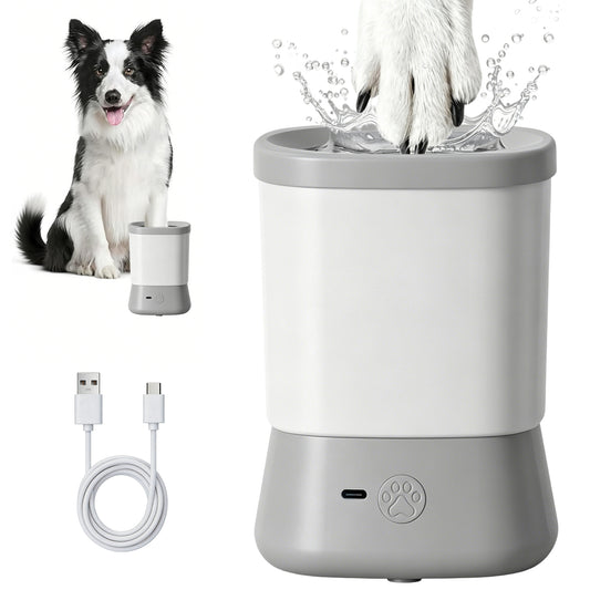 Twinsing 2 Speed Automatic Rechargeable Dog & Cat Foot Washer with Soft Brush, Grey