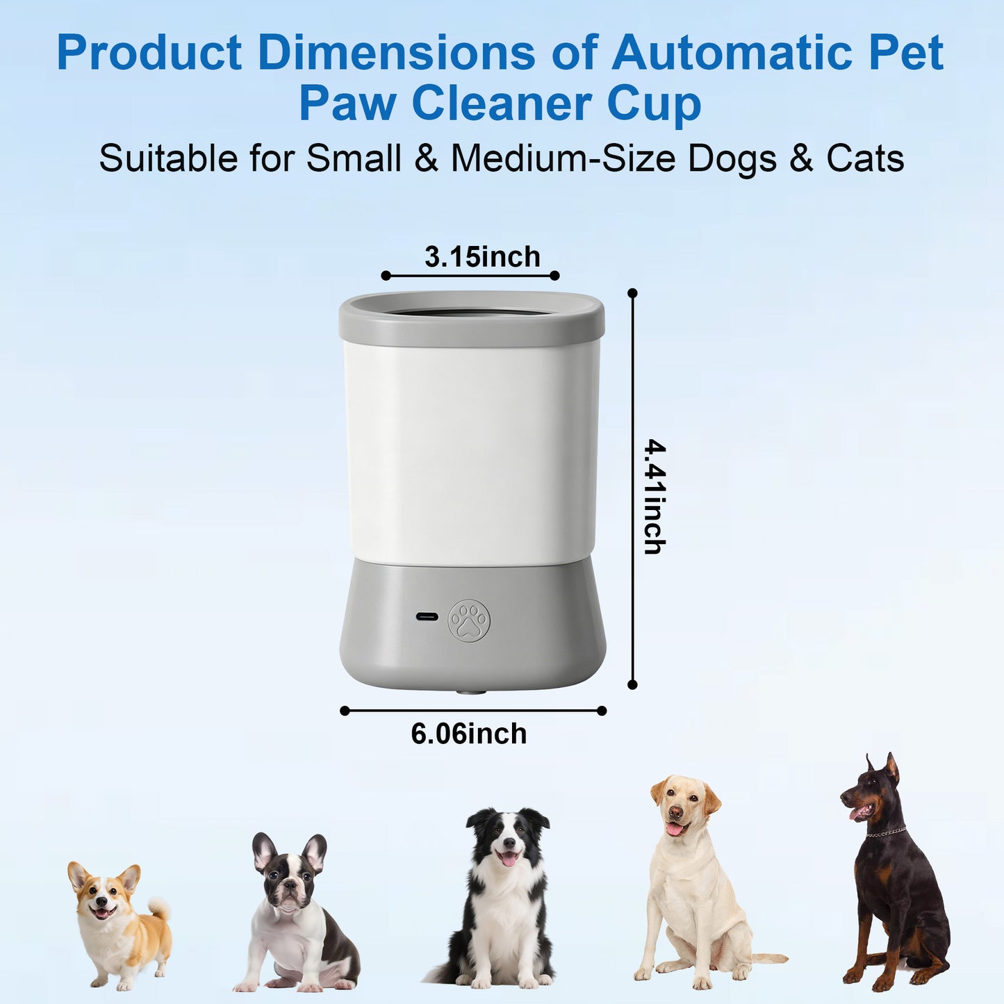 Twinsing 2 Speed Automatic Rechargeable Dog & Cat Foot Washer with Soft Brush, Grey