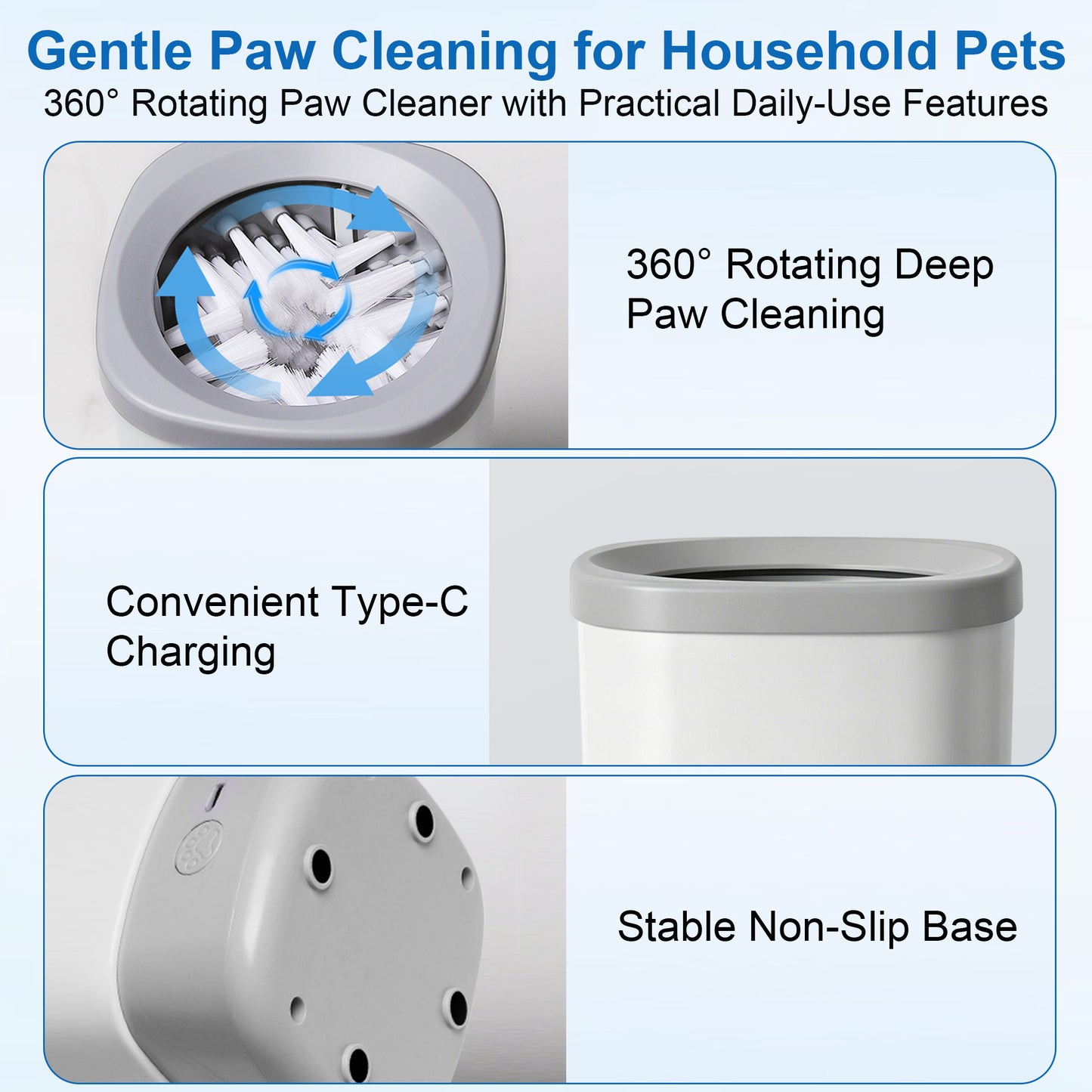 Twinsing 2 Speed Automatic Rechargeable Dog & Cat Foot Washer with Soft Brush, Grey