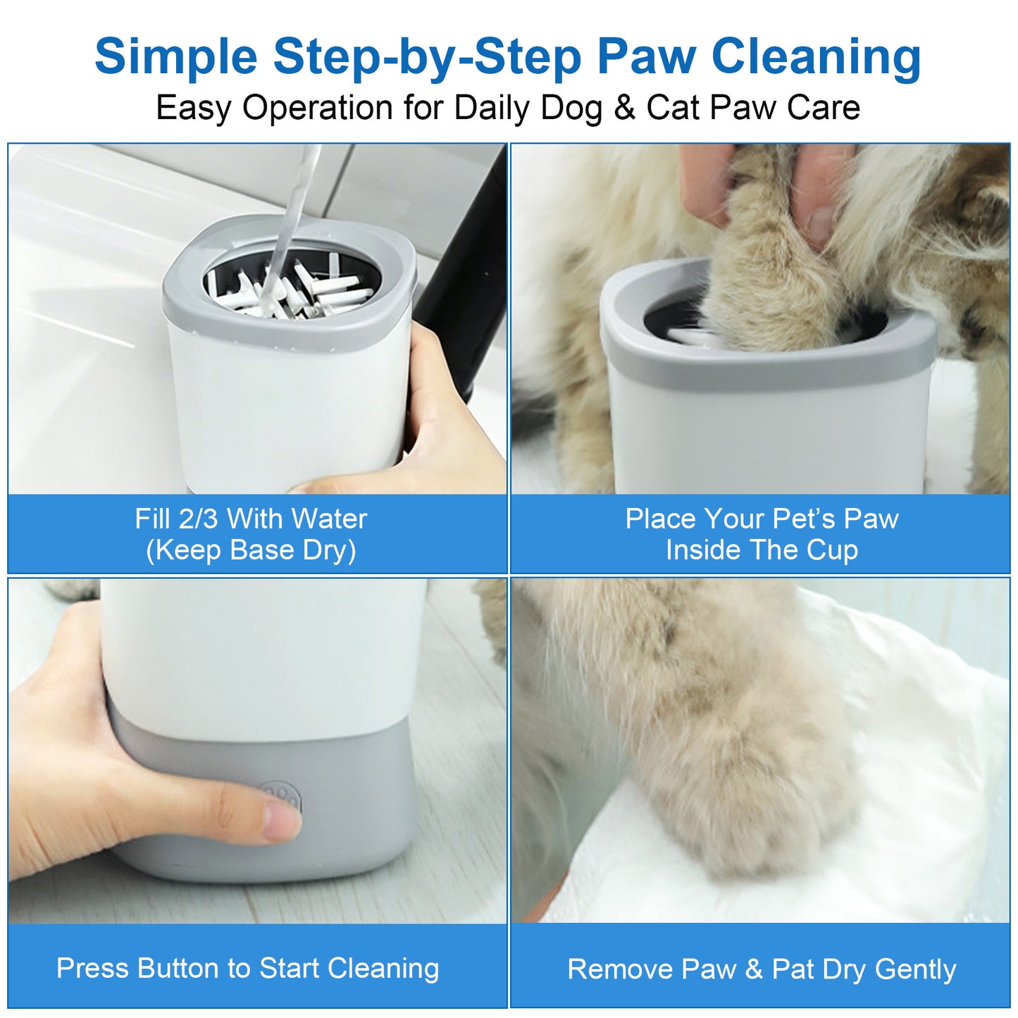 Twinsing 2 Speed Automatic Rechargeable Dog & Cat Foot Washer with Soft Brush, Grey