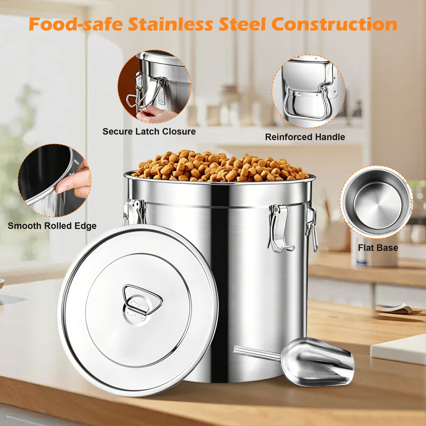 Newget Stainless Steel Dog Food Storage Container, Small: 15-lb