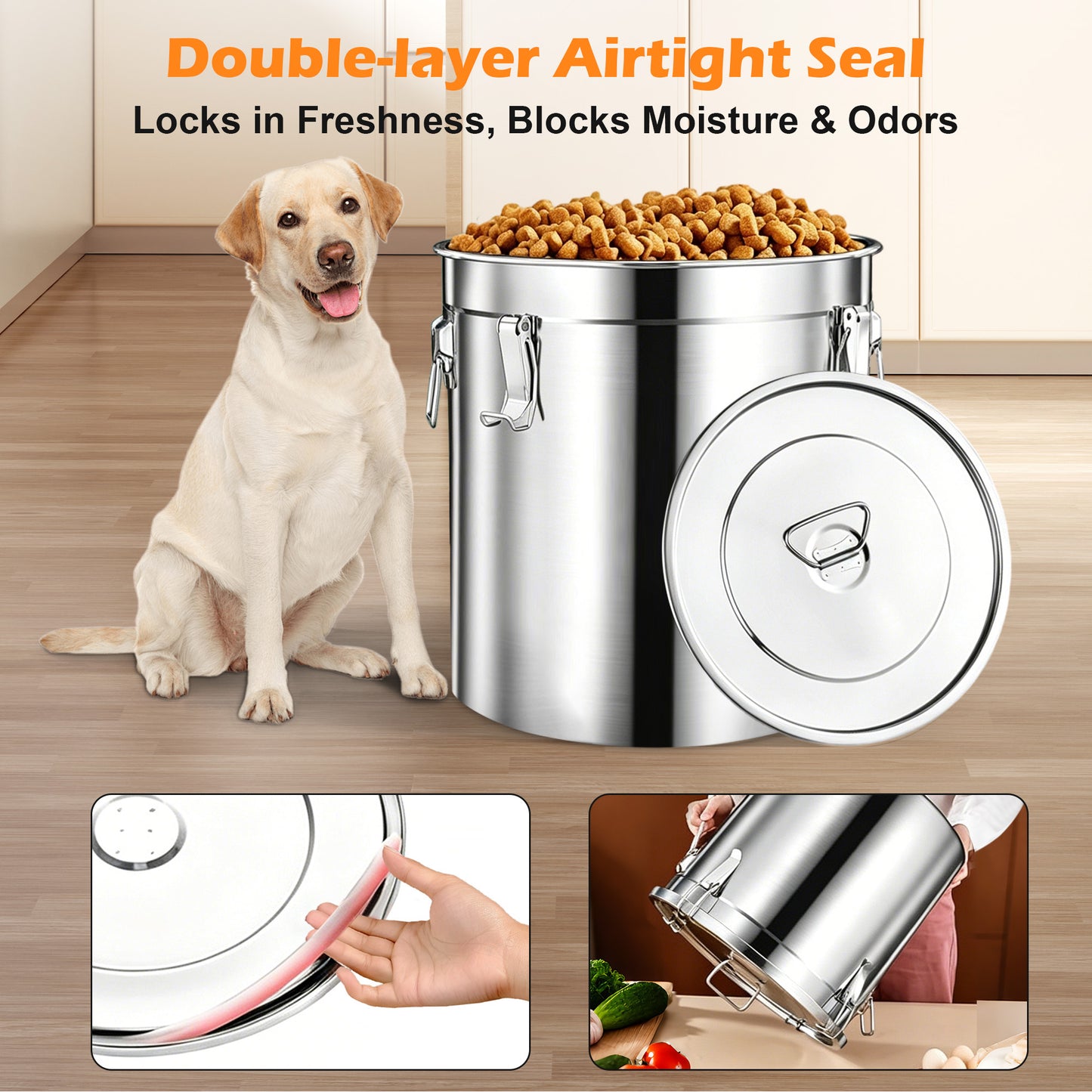 Newget Stainless Steel Dog Food Storage Container, Small: 15-lb