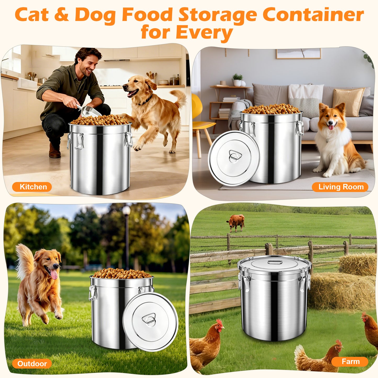 Newget Stainless Steel Dog Food Storage Container, Small: 15-lb