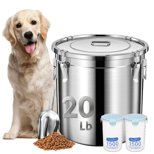 Newget Stainless Steel Dog Food Storage Container, Medium: 20-lb