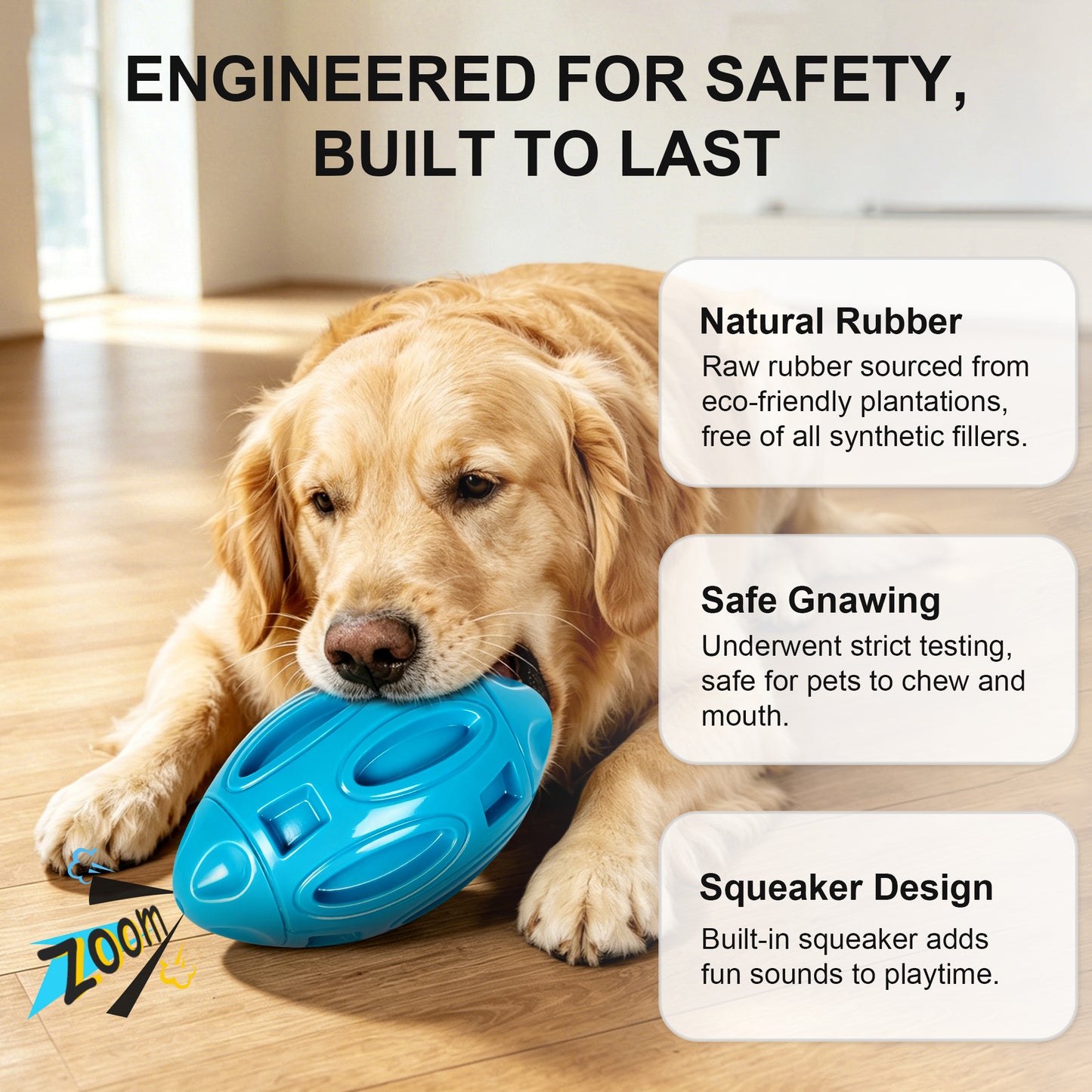 Newget Natural Rubber Ball Squeaky Dog Toy with Built-in Squeaker, Blue