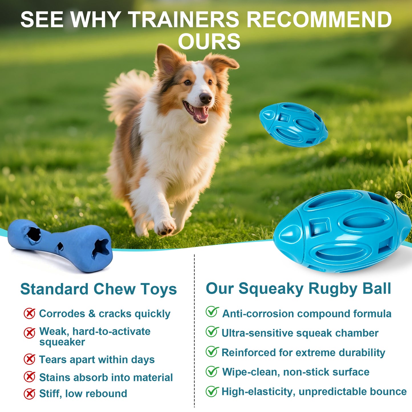 Newget Natural Rubber Ball Squeaky Dog Toy with Built-in Squeaker, Blue
