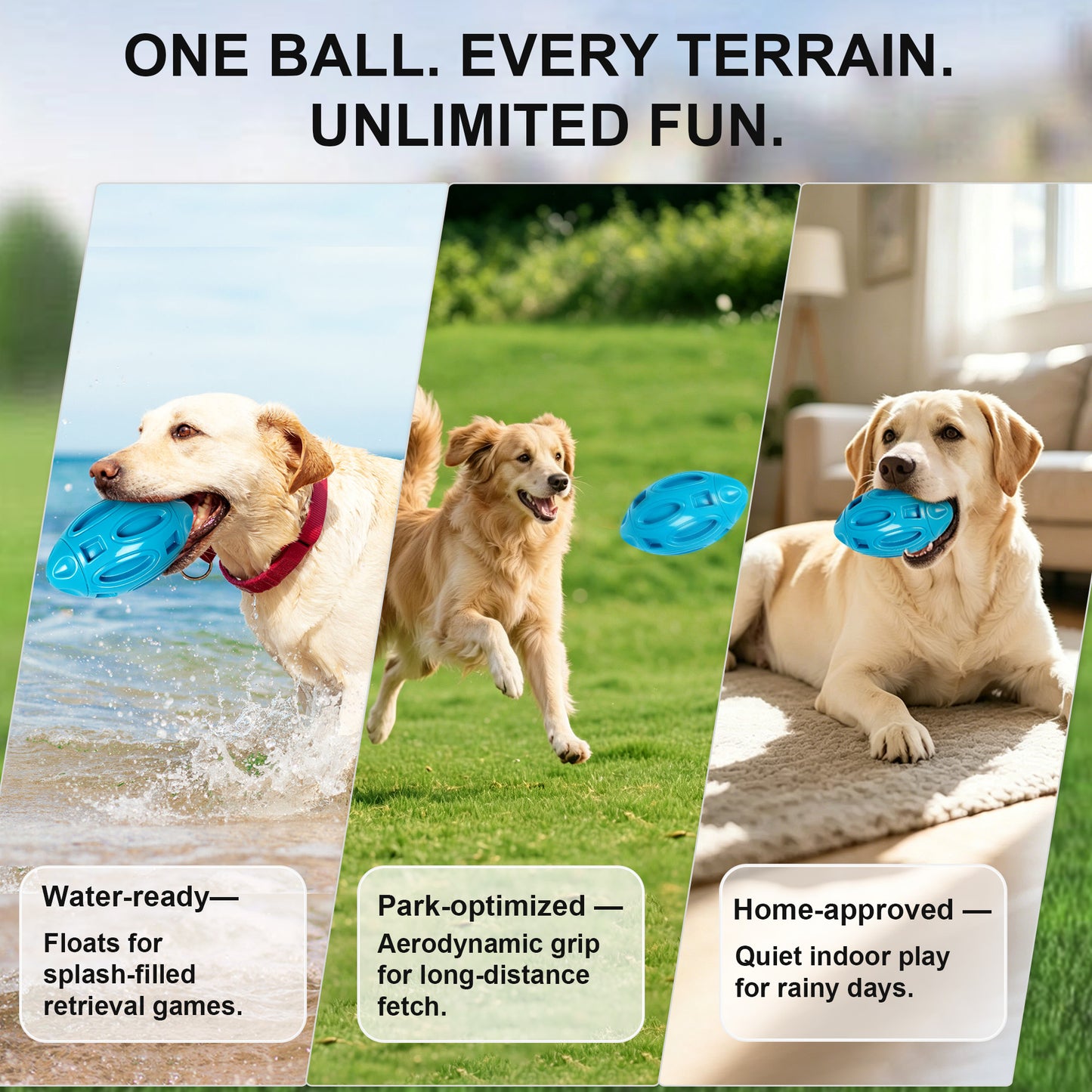 Newget Natural Rubber Ball Squeaky Dog Toy with Built-in Squeaker, Blue