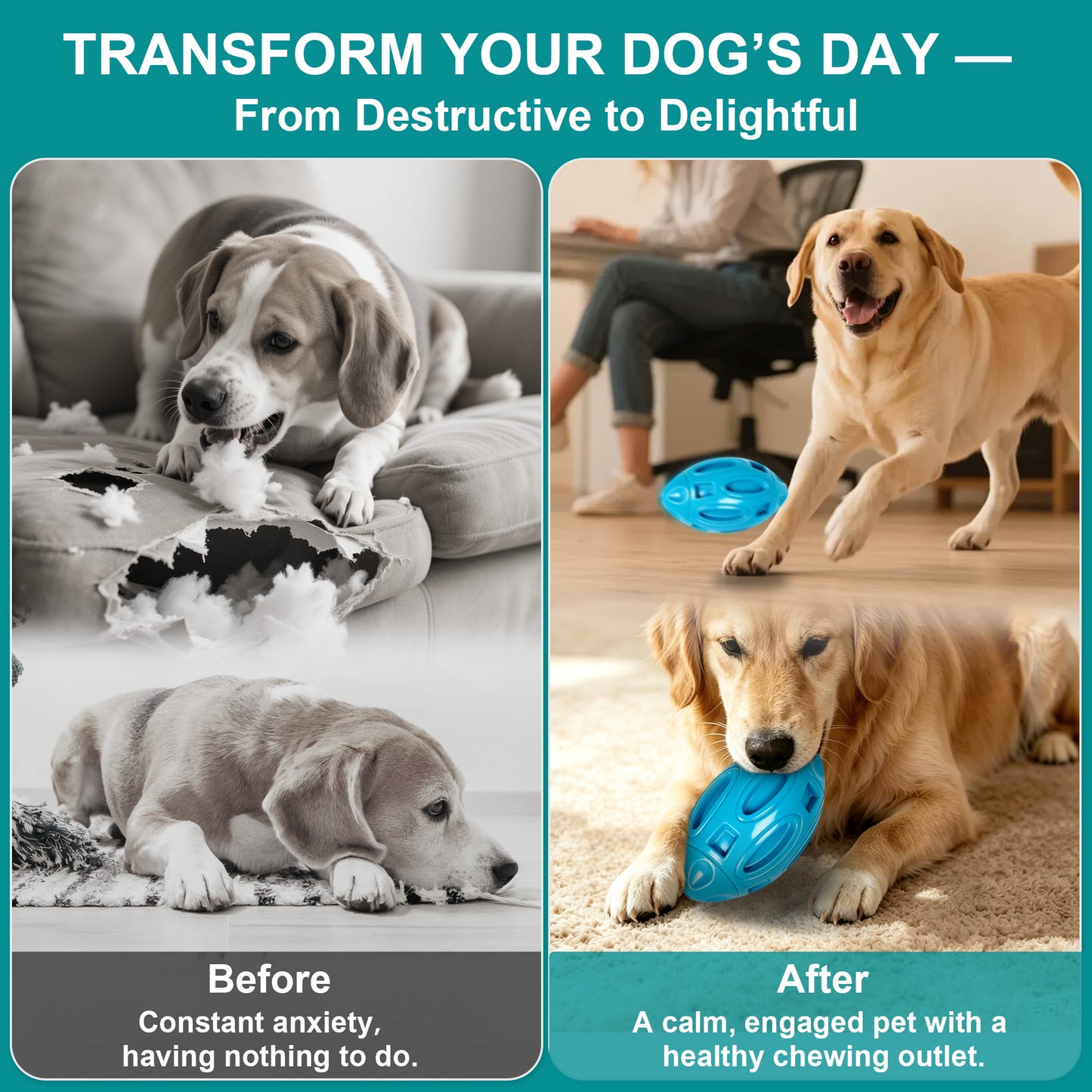 Newget Natural Rubber Ball Squeaky Dog Toy with Built-in Squeaker, Blue
