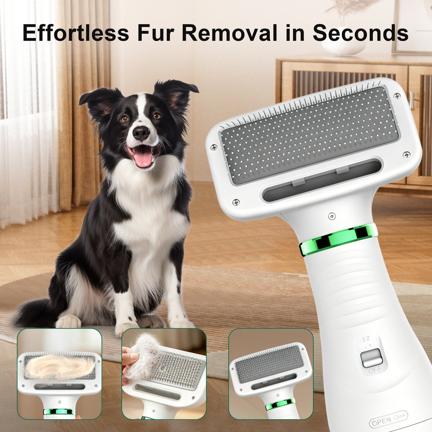 Newget 2-in-1 Constant Temperature Grooming Tool Dog & Cat Hair Dryer & Comb with Adjustable Wind, Temperature Gears, Detachable Anti-Tangle Grooming Brush & Lightweight Home Grooming Accessory