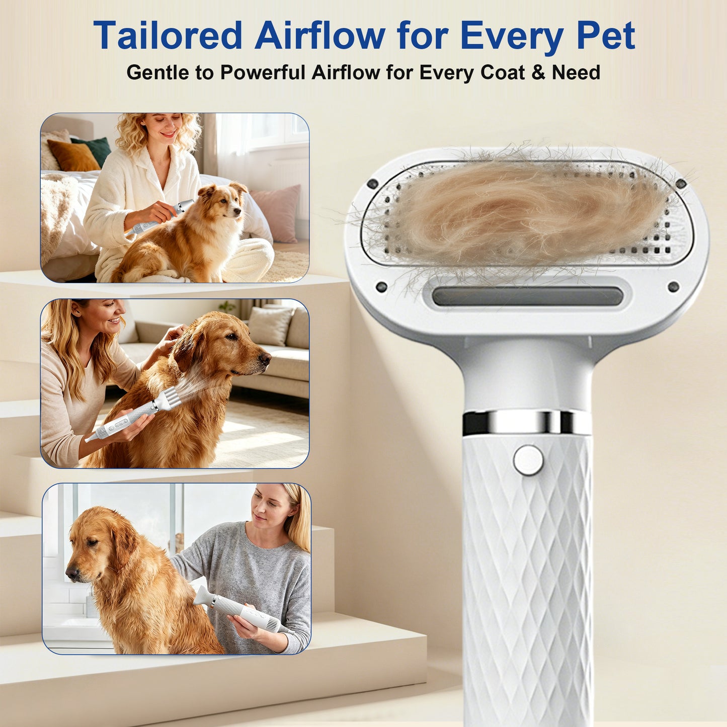 Newget 2-in-1 Cordless Smart Temp Control Dog & Cat Hair Dryer with Cold & Warm Air, 3 Wind Speed, Comb & Multiple Nozzle