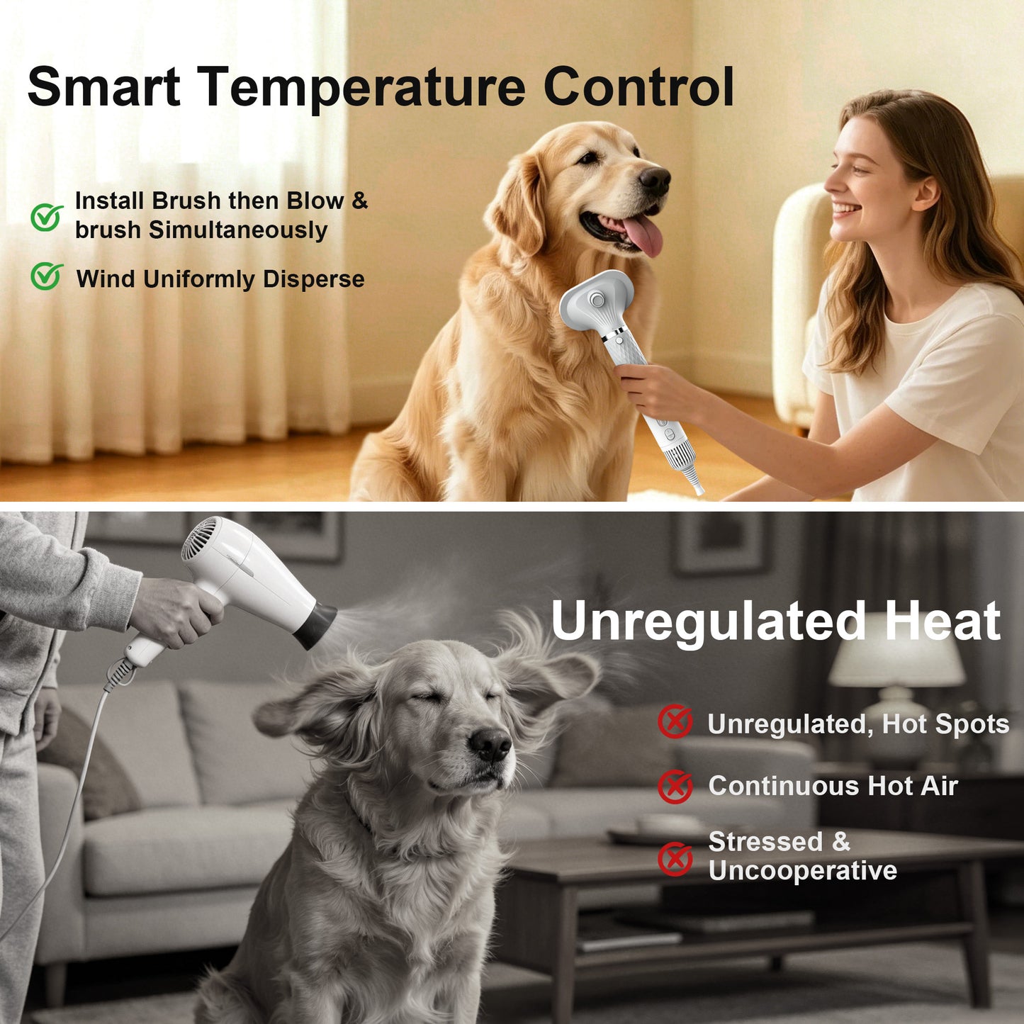 Newget 2-in-1 Cordless Smart Temp Control Dog & Cat Hair Dryer with Cold & Warm Air, 3 Wind Speed, Comb & Multiple Nozzle