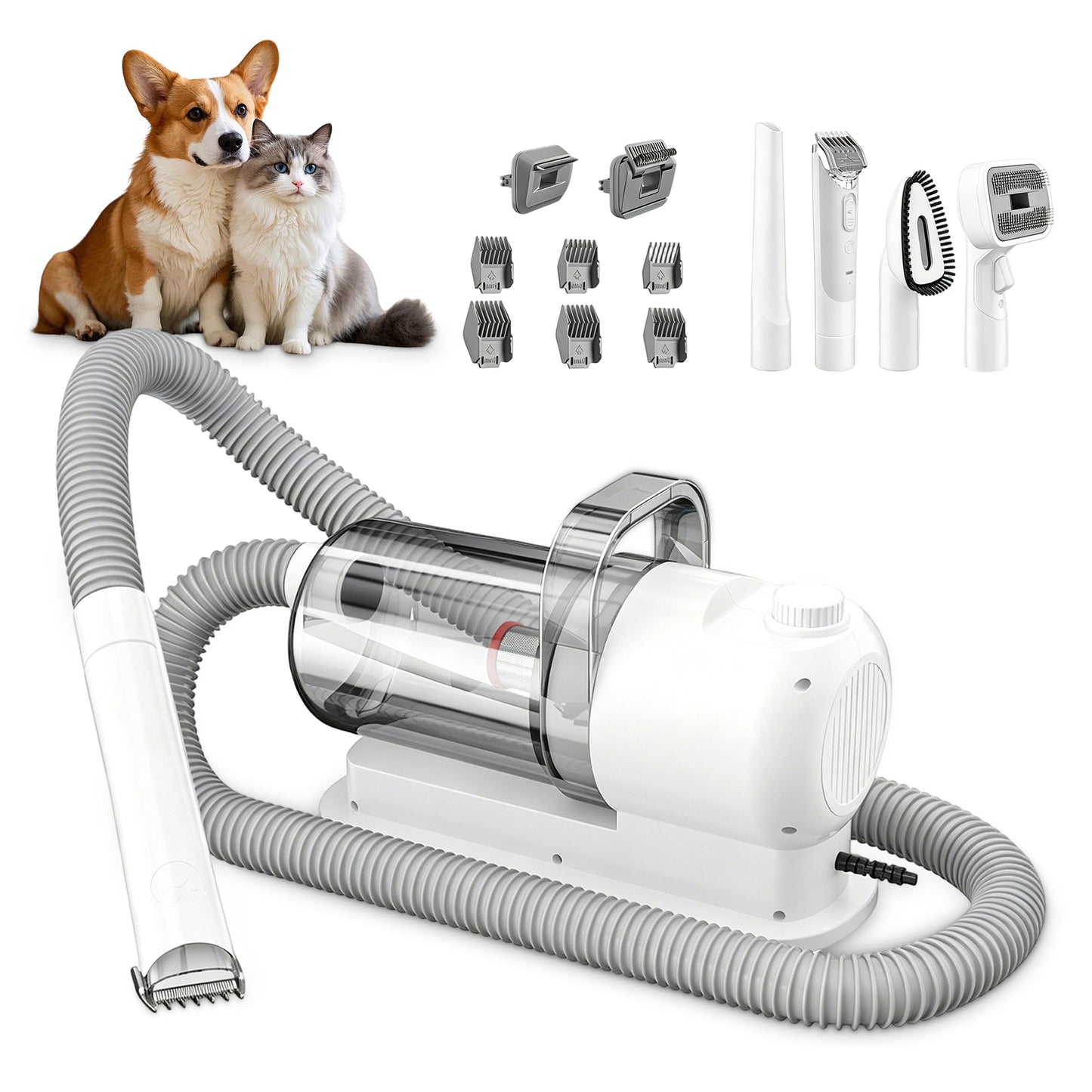 Newget Multifunctional 3-in-1 Trimmer Comb Portable Grooming Device Dog Clipper with Vacuum Suction, Transparent View Window & Detachable Washable Hair Cup