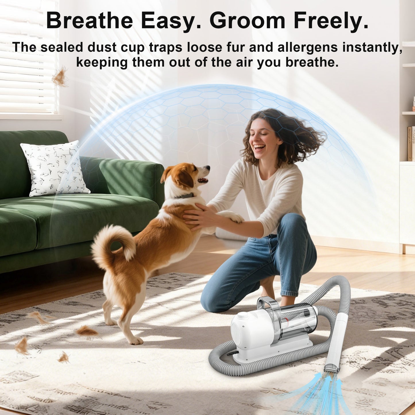 Newget Multifunctional 3-in-1 Trimmer Comb Portable Grooming Device Dog Clipper with Vacuum Suction, Transparent View Window & Detachable Washable Hair Cup
