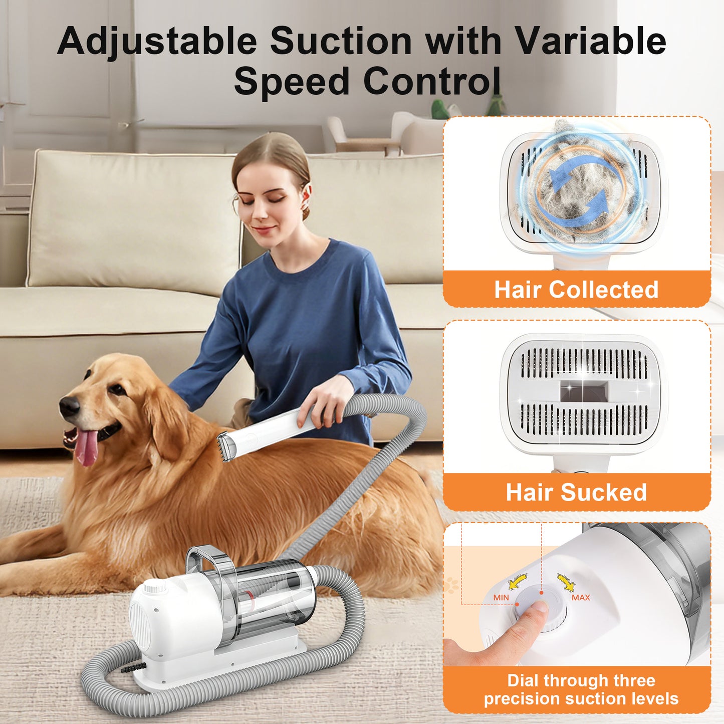 Newget Multifunctional 3-in-1 Trimmer Comb Portable Grooming Device Dog Clipper with Vacuum Suction, Transparent View Window & Detachable Washable Hair Cup