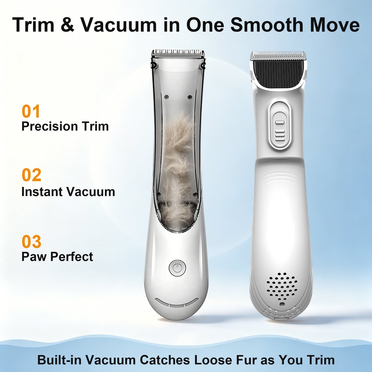 Newget Cordless Rechargeable Dog & Cat Hair Clipper with Ceramic Blade, Vacuum Function & 3 Speed Adjustable Low Noise Trimmer