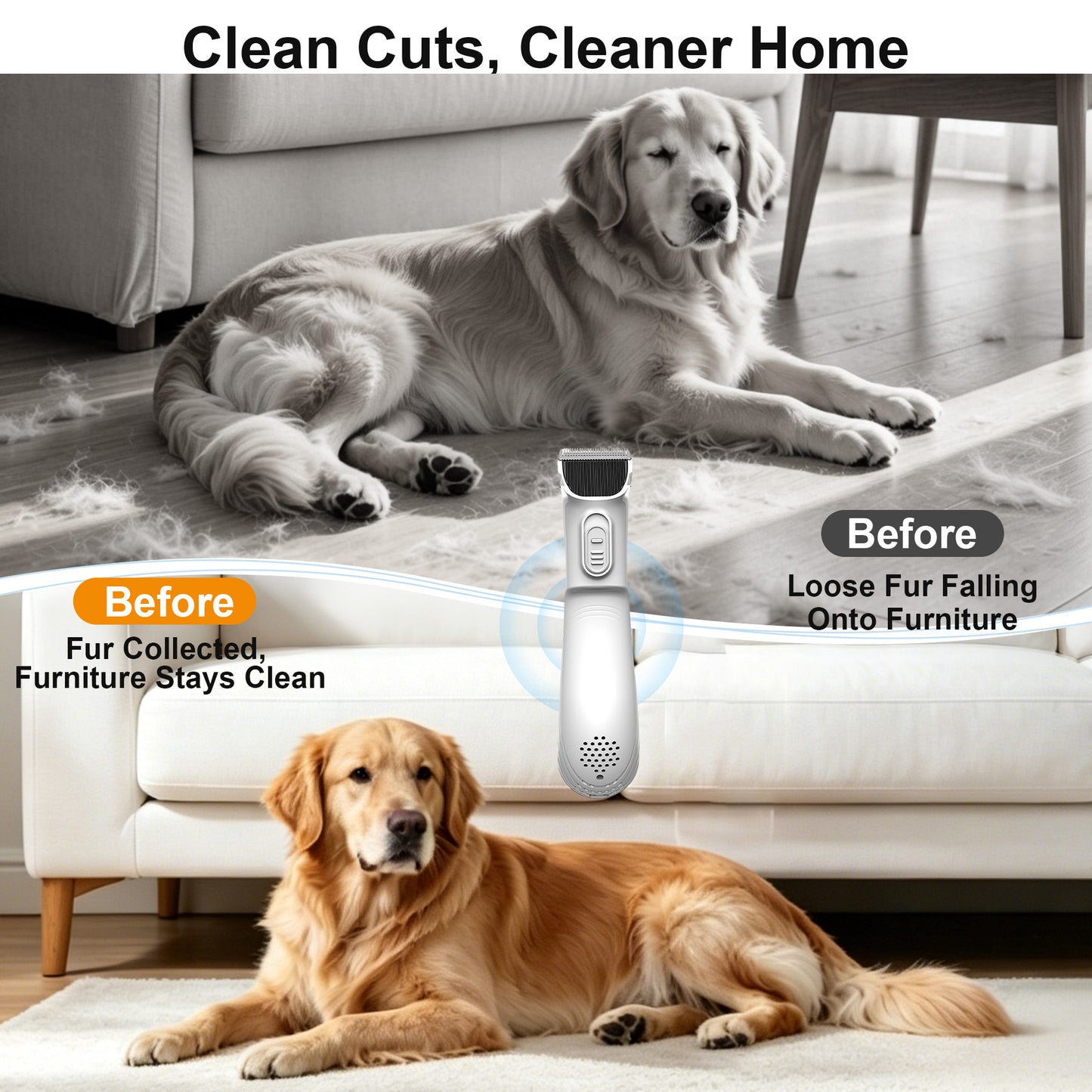 Newget Cordless Rechargeable Dog & Cat Hair Clipper with Ceramic Blade, Vacuum Function & 3 Speed Adjustable Low Noise Trimmer