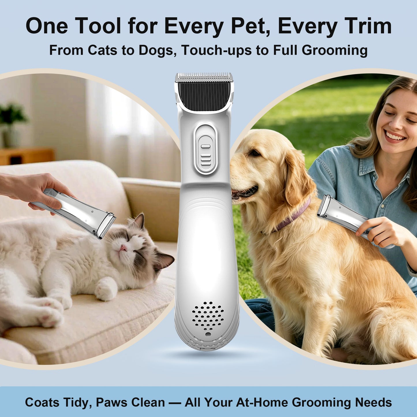 Newget Cordless Rechargeable Dog & Cat Hair Clipper with Ceramic Blade, Vacuum Function & 3 Speed Adjustable Low Noise Trimmer