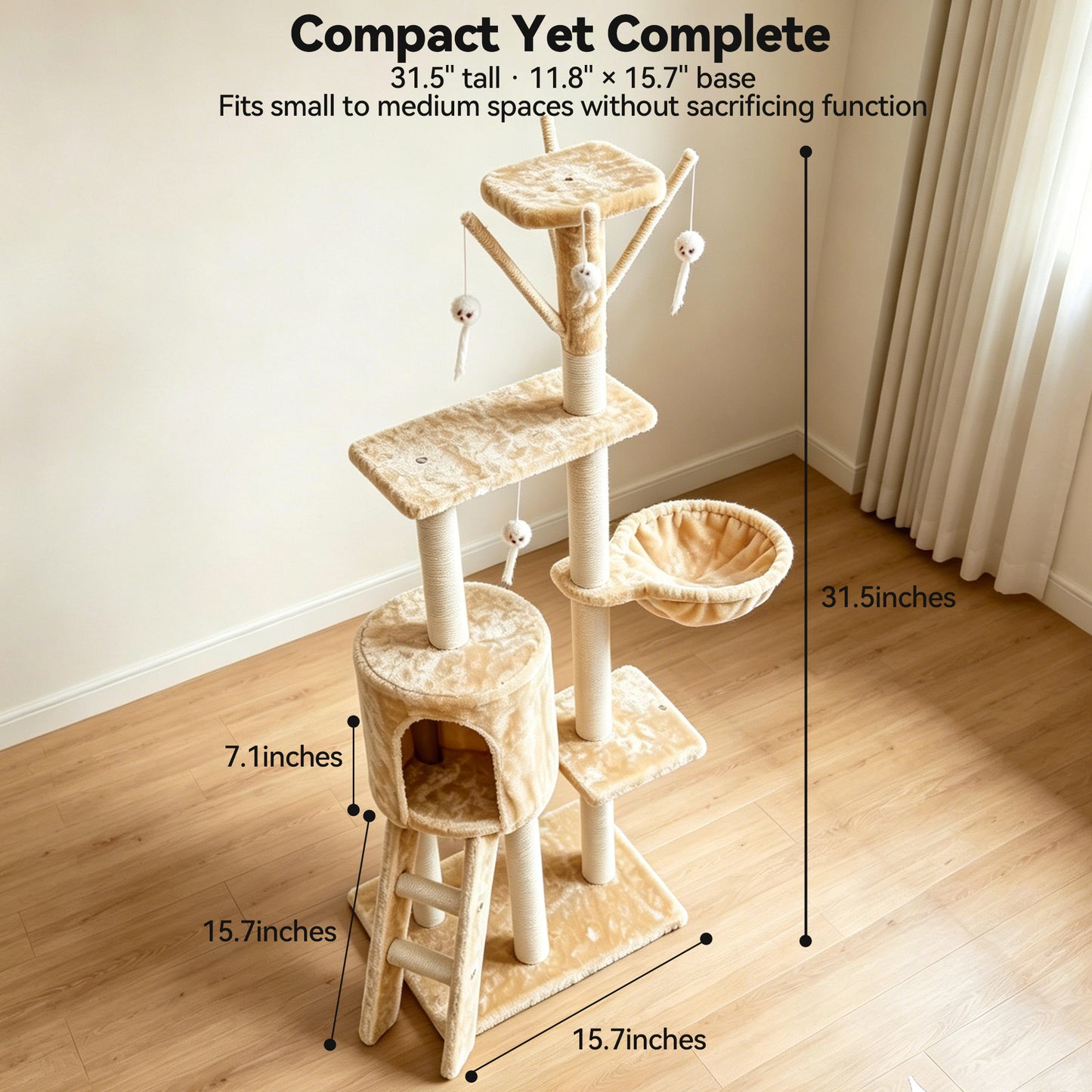 Newget 5-Tier Climbing Frame Luxury Half Cotton Rope Wrap Post Platform & Nest Sturdy Activity Furniture Plush Cat Tree