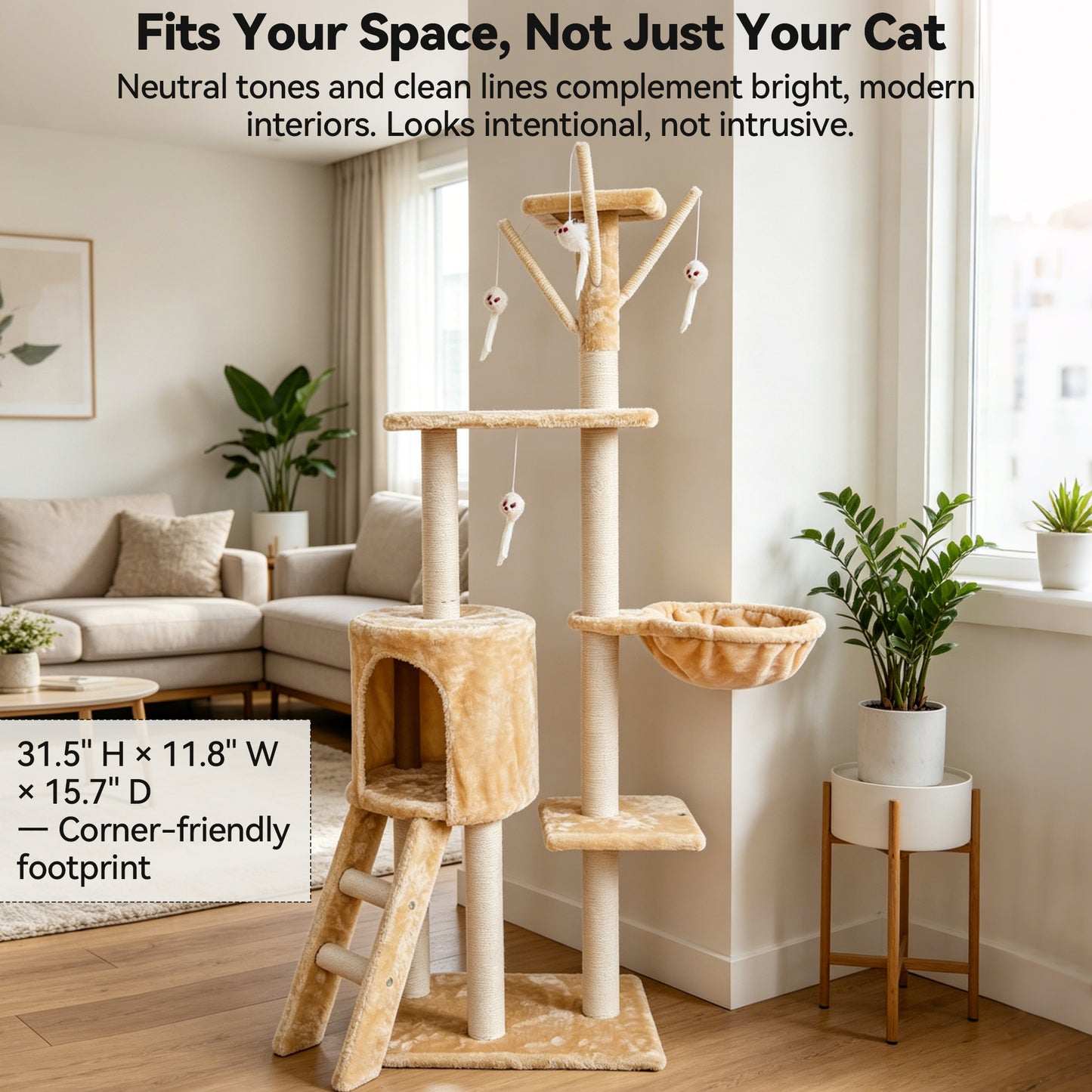 Newget 5-Tier Climbing Frame Luxury Half Cotton Rope Wrap Post Platform & Nest Sturdy Activity Furniture Plush Cat Tree