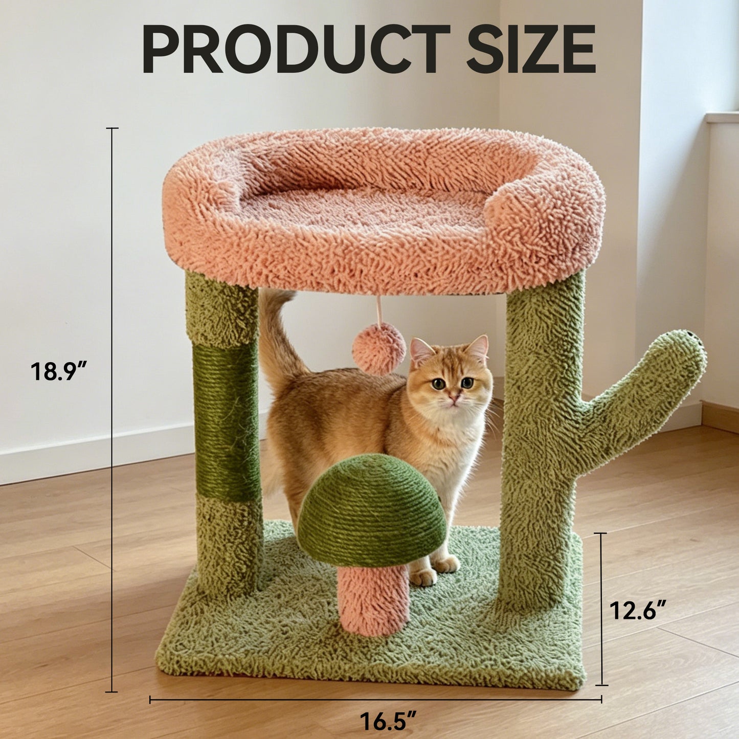 Newget Multi-Level Indoor Cactus & Mushroom Shaped Tower Sturdy Base Soft Plush Top Bed Cat Tree with Sisal Scratching Post & Interactive Ball
