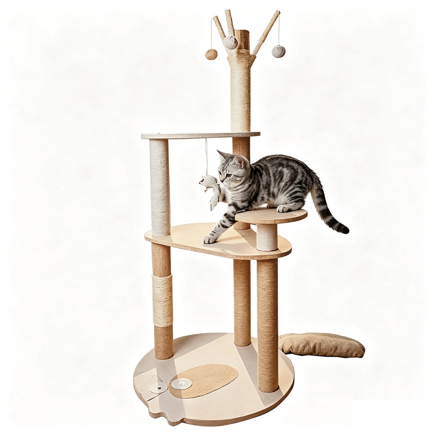 Newget Multi-Level Standing Tower Furniture, Perch Platform, Hanging Swing Bed Hammock & Sturdy Triangular Plush Cat Tree with Sisal Scratching Post