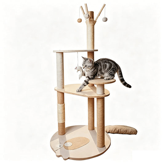 Newget Multi-Level Standing Tower Furniture, Perch Platform, Hanging Swing Bed Hammock & Sturdy Triangular Plush Cat Tree with Sisal Scratching Post