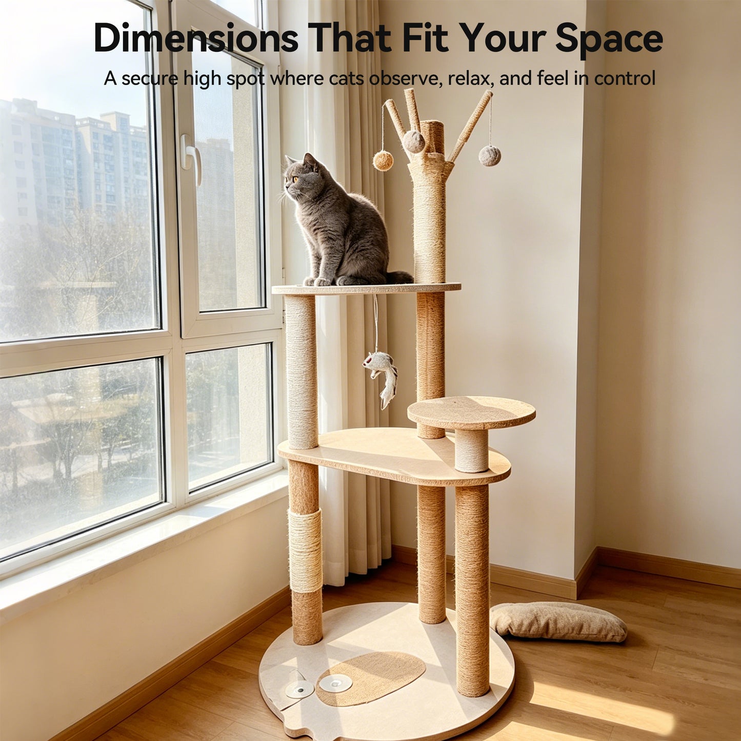 Newget Multi-Level Standing Tower Furniture, Perch Platform, Hanging Swing Bed Hammock & Sturdy Triangular Plush Cat Tree with Sisal Scratching Post