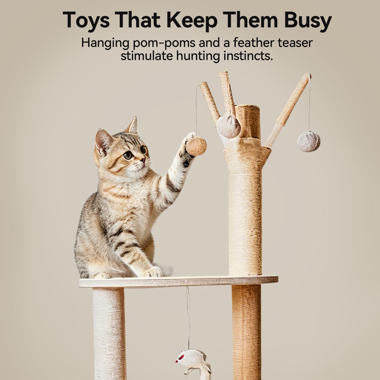 Newget Multi-Level Standing Tower Furniture, Perch Platform, Hanging Swing Bed Hammock & Sturdy Triangular Plush Cat Tree with Sisal Scratching Post