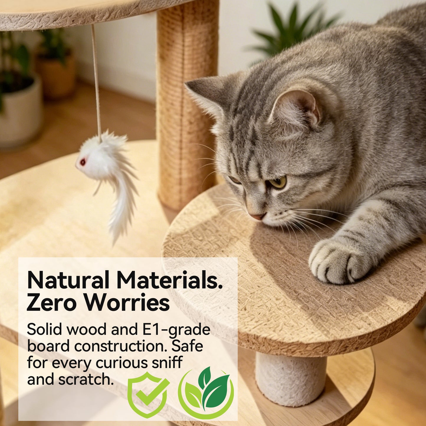 Newget Multi-Level Standing Tower Furniture, Perch Platform, Hanging Swing Bed Hammock & Sturdy Triangular Plush Cat Tree with Sisal Scratching Post