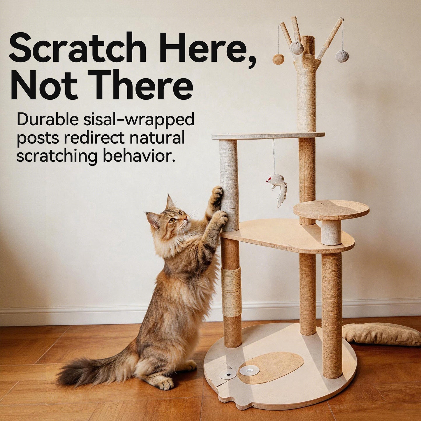 Newget Multi-Level Standing Tower Furniture, Perch Platform, Hanging Swing Bed Hammock & Sturdy Triangular Plush Cat Tree with Sisal Scratching Post