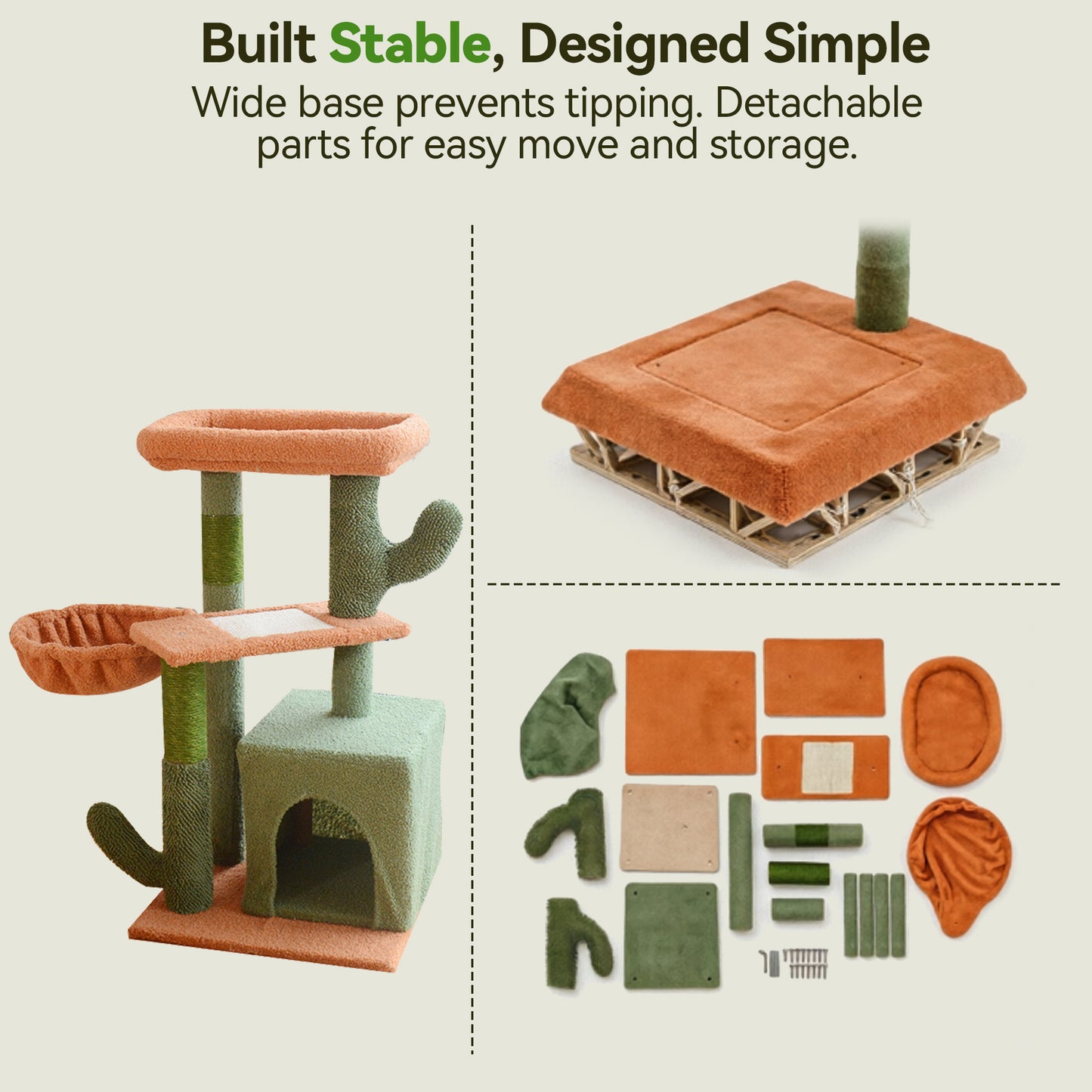 Newget 4-Tier Indoor Activity Multi-Level Climbing Furniture Cactus Shaped Plush Cat Tree with Nest, Sisal Scratching Post & Hammock Tower