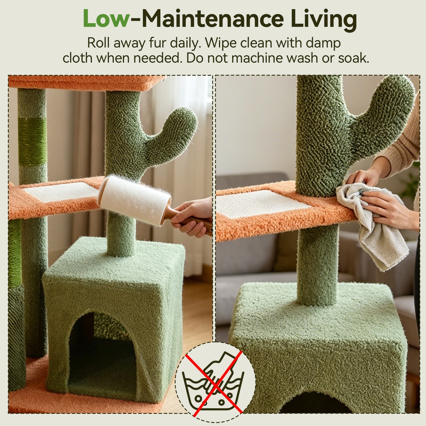 Newget 4-Tier Indoor Activity Multi-Level Climbing Furniture Cactus Shaped Plush Cat Tree with Nest, Sisal Scratching Post & Hammock Tower